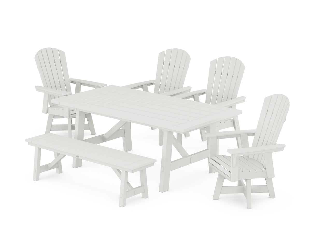 POLYWOOD Nautical Adirondack Swivel 6-Piece Rustic Farmhouse Dining Set with Trestle Legs in Vintage White