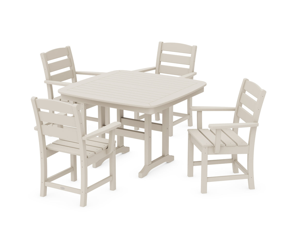 POLYWOOD Lakeside 5-Piece Dining Set with Trestle Legs - 44" Table in Sand