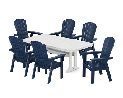 POLYWOOD Nautical Curveback Adirondack 7-Piece Dining Set with Trestle Legs in Navy / White
