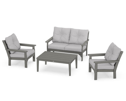 POLYWOOD Vineyard 4-Piece Deep Seating Set with Two Chairs and Loveseat in Slate Grey / Granite