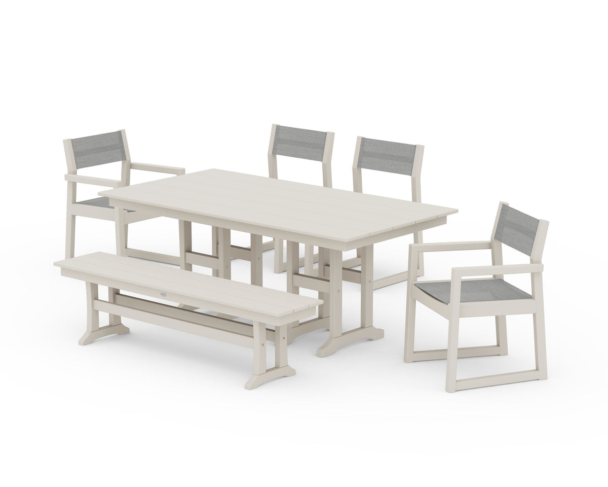 POLYWOOD EDGE Sling 6-Piece Farmhouse Dining Set in Sand / Metallic