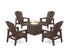 POLYWOOD 5-Piece Nautical Grand Upright Adirondack Conversation Set with Fire Pit Table in Mahogany