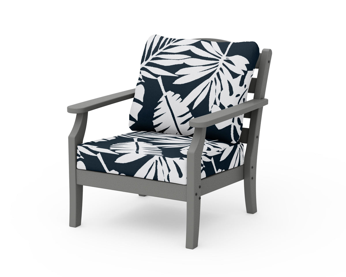 POLYWOOD Savannah Deep Seating Chair in Slate Grey / Leaf Marine Indigo