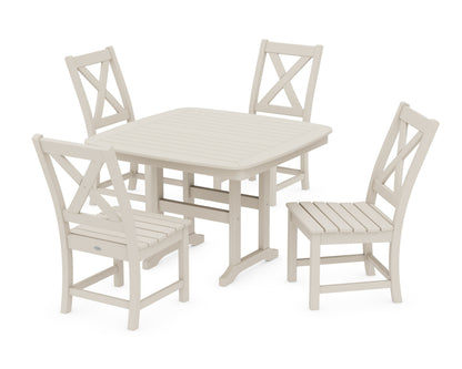 POLYWOOD Braxton Side Chair 5-Piece Dining Set with Trestle Legs - 44" Table in Sand