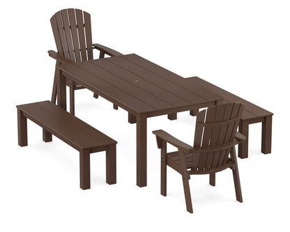 POLYWOOD Nautical Curveback Adirondack 5-Piece Parsons Dining Set with Benches in Mahogany
