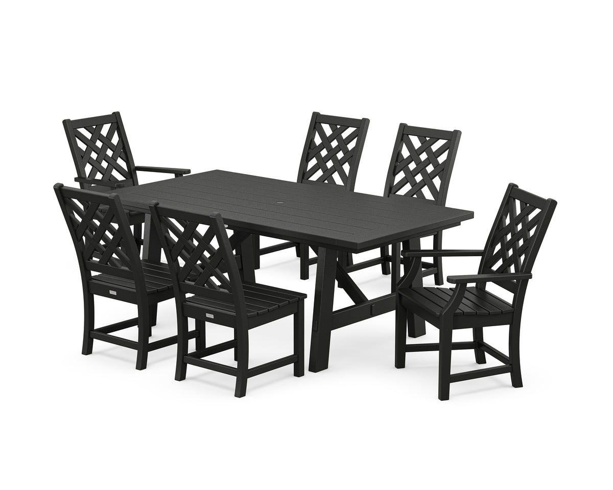POLYWOOD Wovendale 7-Piece Rustic Farmhouse Dining Set in Black