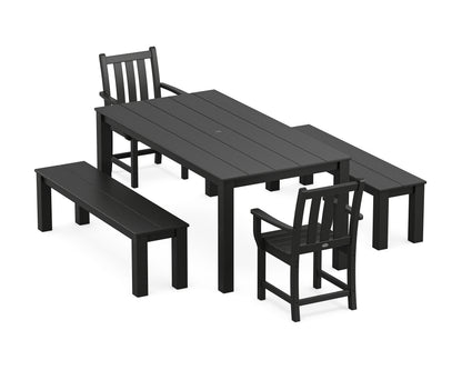 POLYWOOD Traditional Garden 5-Piece Parsons Dining Set with Benches in Black