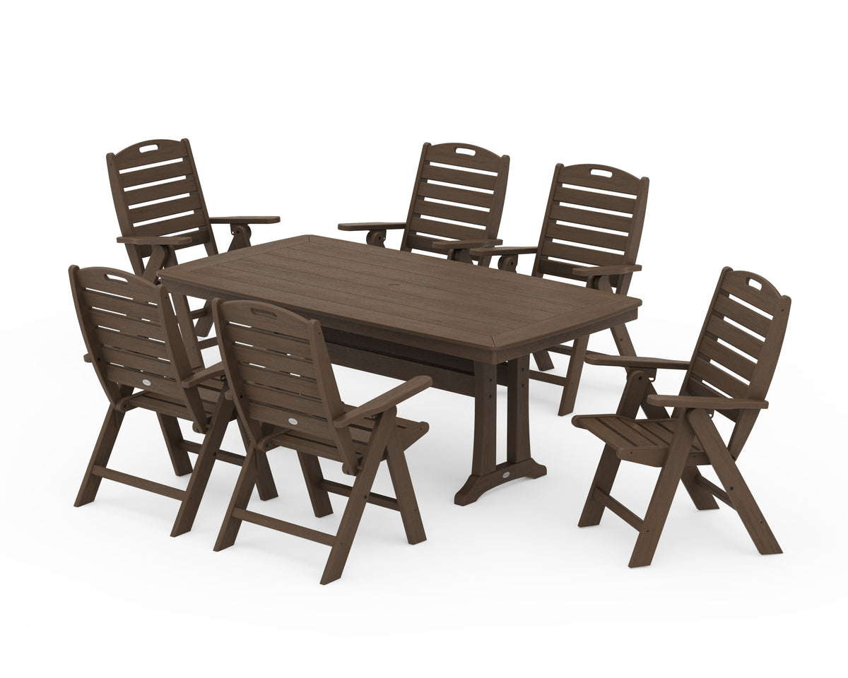 POLYWOOD Nautical Folding Highback Chair 7-Piece Dining Set with Trestle Legs in Kona
