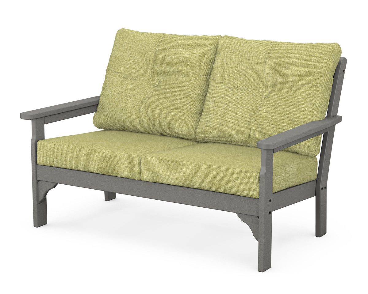 POLYWOOD Vineyard Deep Seating Loveseat in Slate Grey / Chartreuse Boucle