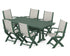 POLYWOOD Coastal Folding Arm Chair 7-Piece Farmhouse Dining Set with Trestle Legs in Green / Birch