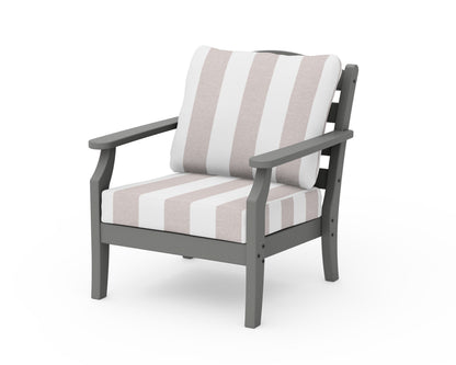 POLYWOOD Savannah Deep Seating Chair in Slate Grey / Cabana Stripe Dune Burlap