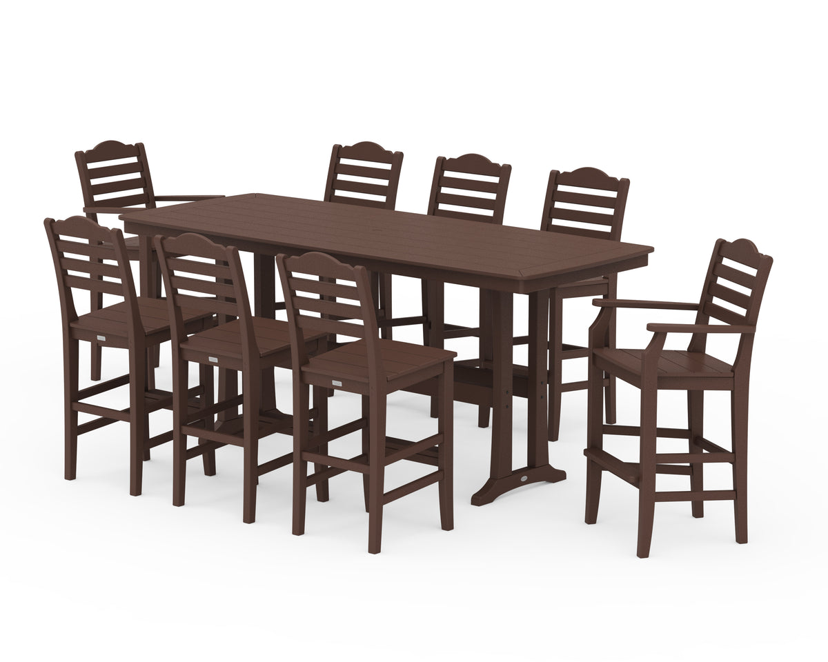POLYWOOD Savannah 9-Piece Bar Set with Trestle Legs in Mahogany