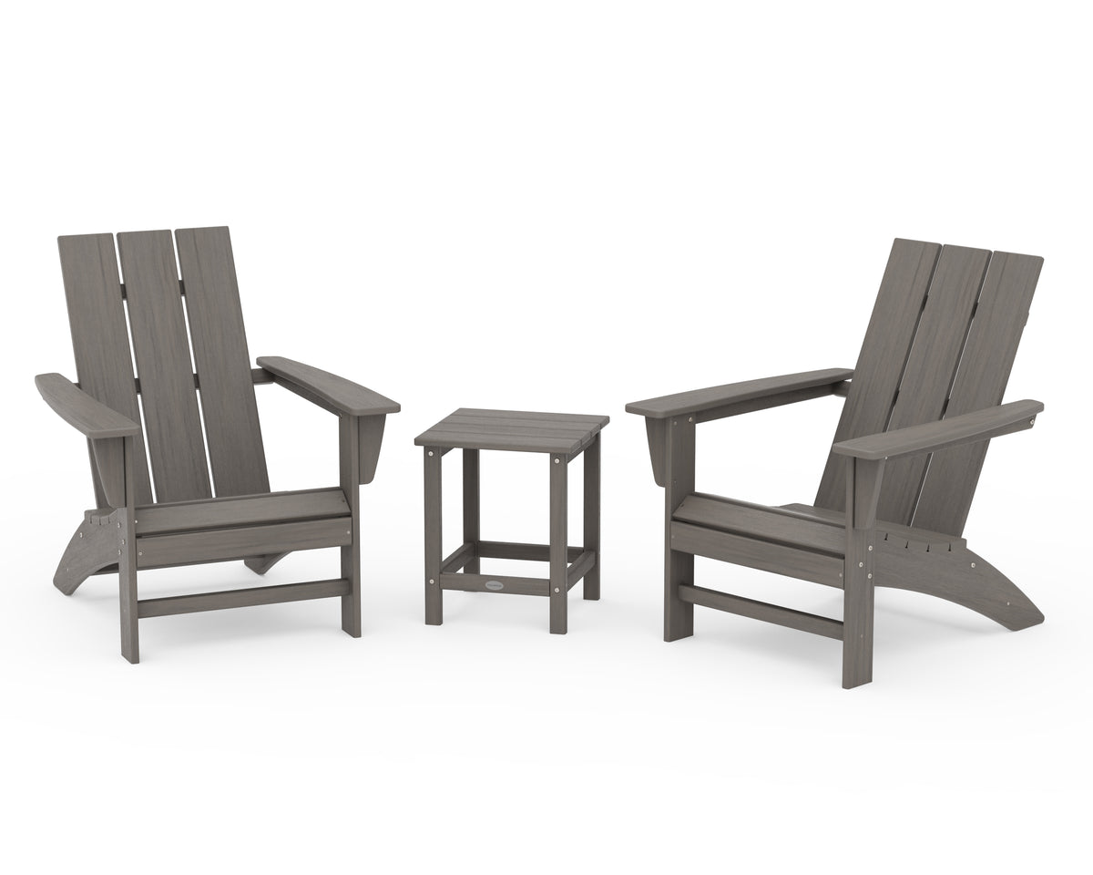 POLYWOOD Modern 3-Piece Adirondack Set with Long Island 18" Side Table in Driftwood