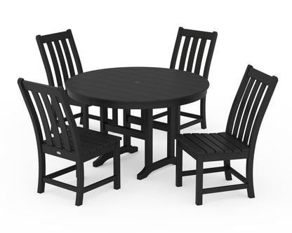 POLYWOOD Vineyard 5-Piece Round Farmhouse Side Chair Dining Set in Black