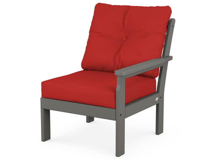 POLYWOOD Vineyard Modular Right Arm Chair in Slate Grey / Crimson Linen