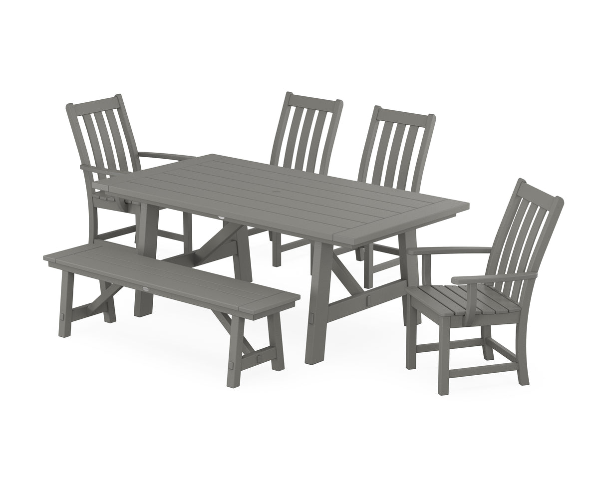 POLYWOOD Vineyard 6-Piece Rustic Farmhouse Dining Set with Bench in Slate Grey