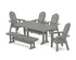 POLYWOOD Vineyard Curveback Adirondack Chair 6-Piece Farmhouse Dining Set with Trestle Legs and Bench in Slate Grey
