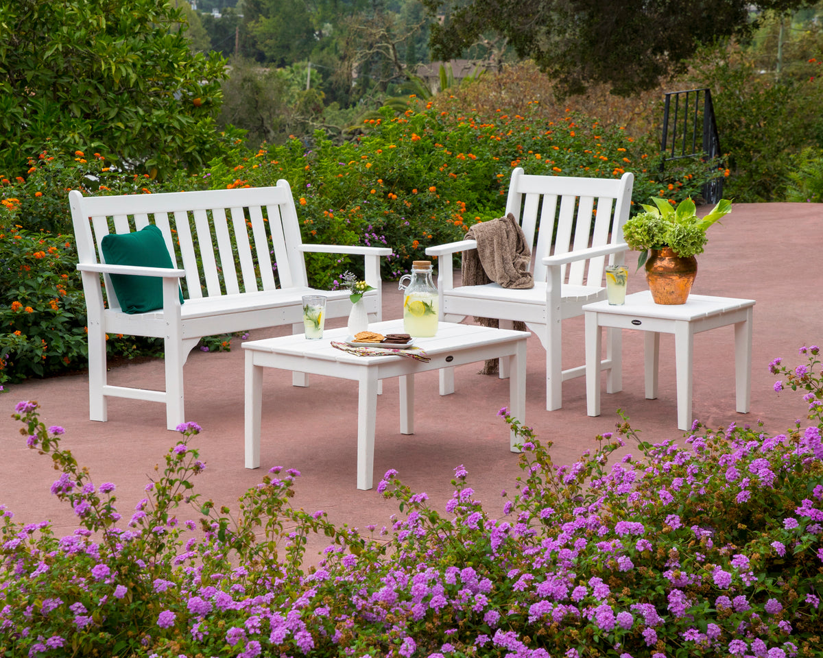 POLYWOOD Vineyard 4-Piece Bench Seating Set in an outdoor setting