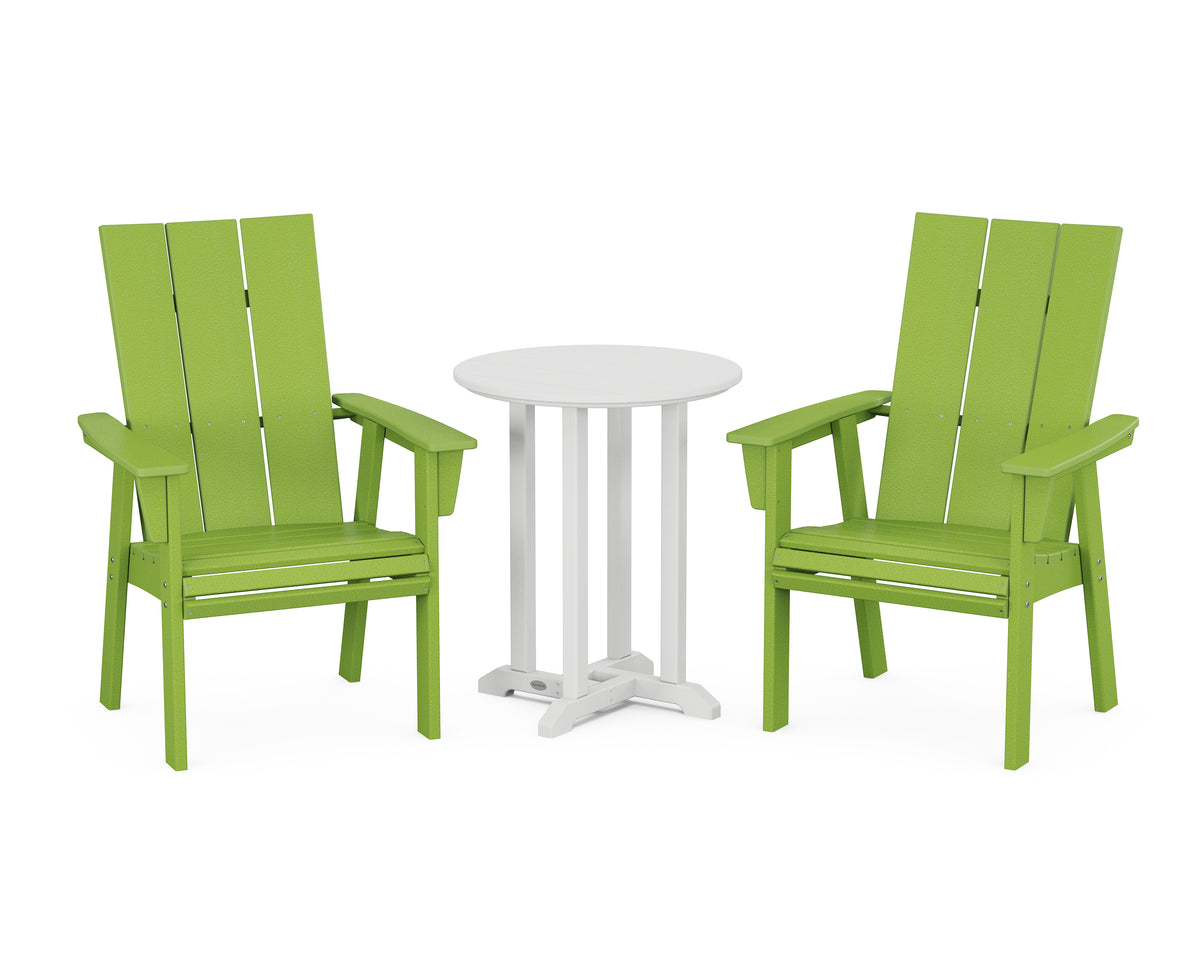 POLYWOOD Modern Curveback Adirondack 3-Piece Round Bistro Dining Set in Lime / White