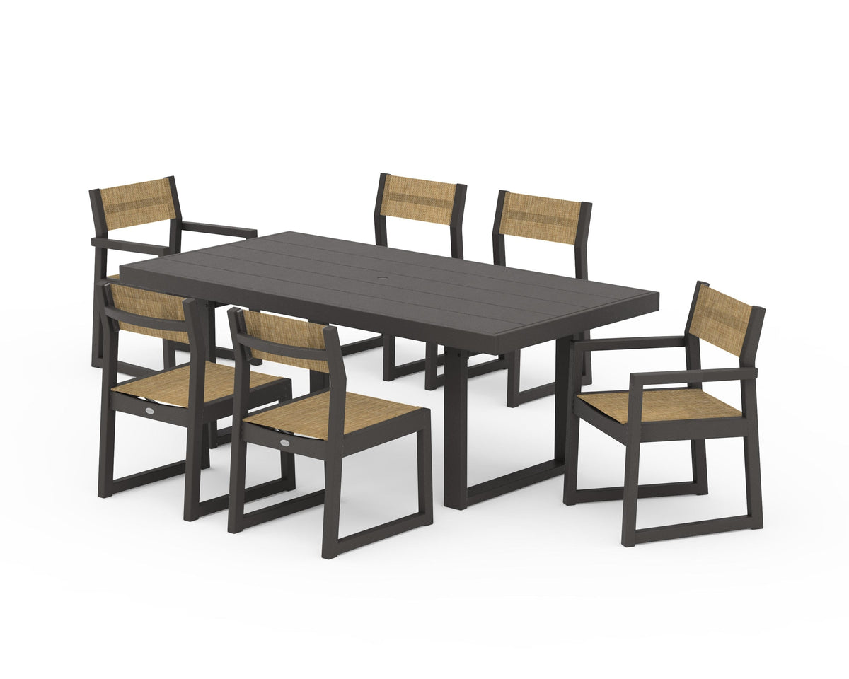 POLYWOOD EDGE Sling 7-Piece Dining Set in Vintage Coffee / Burlap