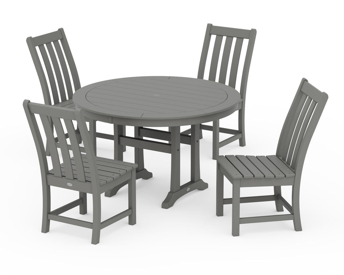 POLYWOOD Vineyard Side Chair 5-Piece Round Dining Set with Trestle Legs in Slate Grey