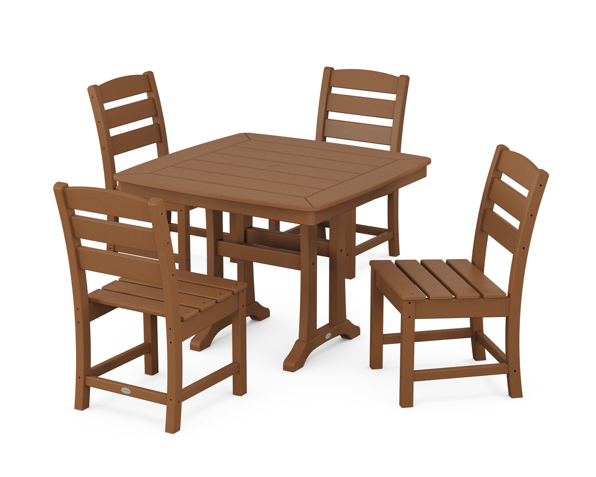 POLYWOOD Lakeside Side Chair 5-Piece Dining Set with Trestle Legs - 37" Table in Teak