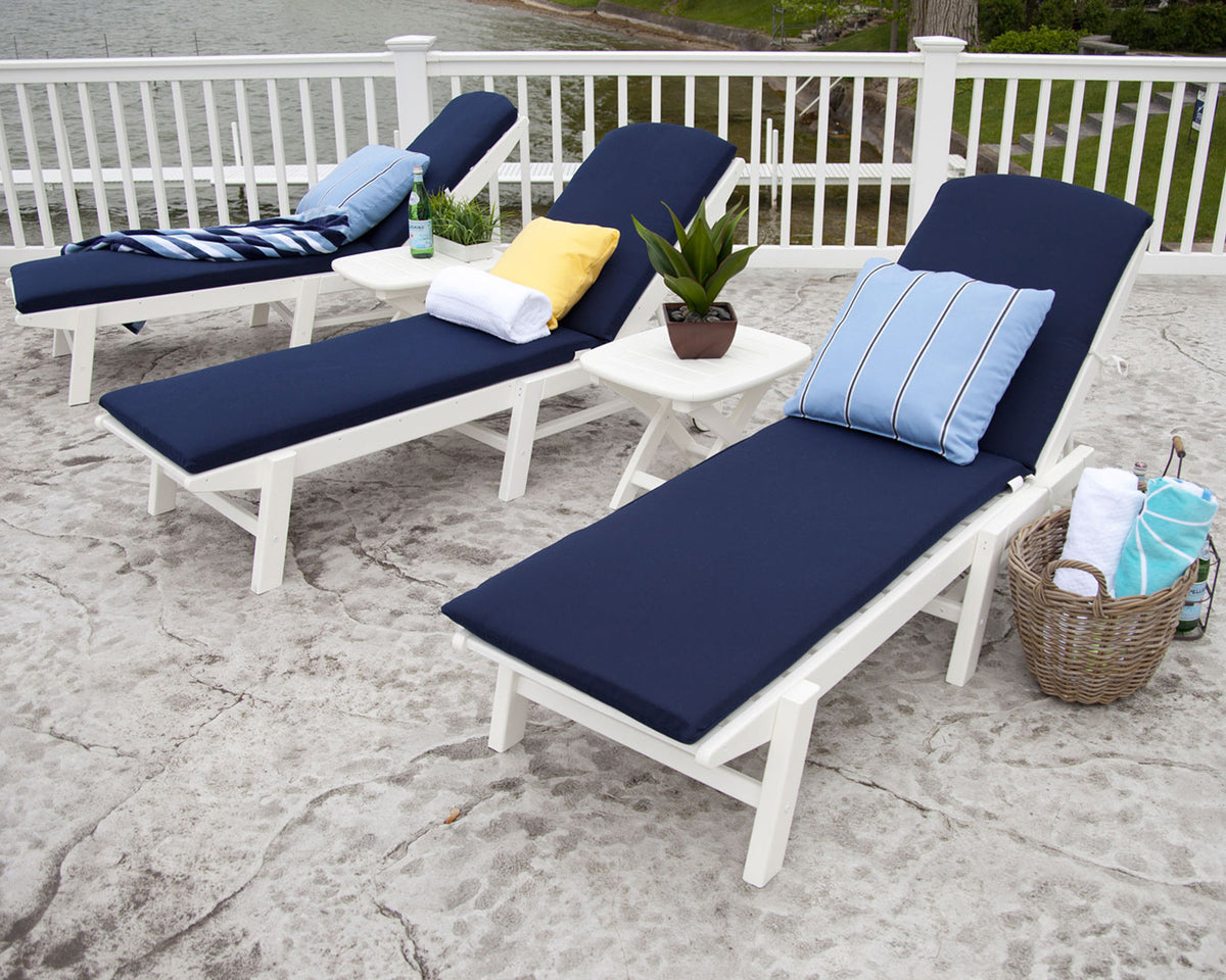 POLYWOOD Nautical Chaise with Wheels in White styled outdoors