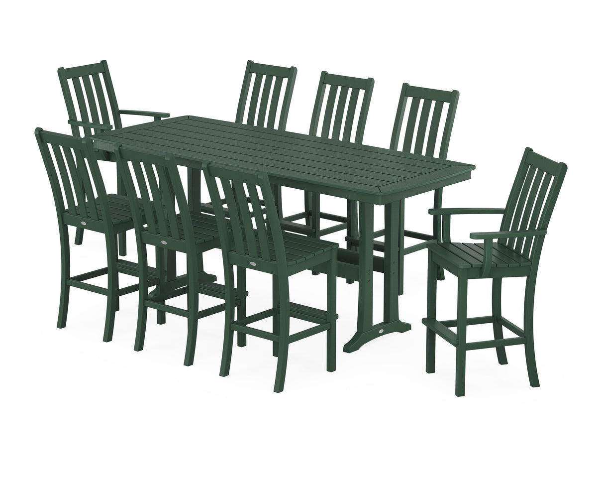 POLYWOOD Vineyard 9-Piece Bar Set with Trestle Legs in Green