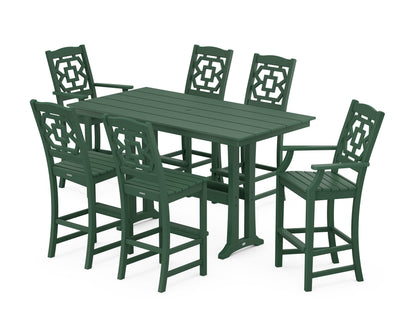 POLYWOOD Chinoiserie 7-Piece Farmhouse Bar Set with Trestle Legs in Green