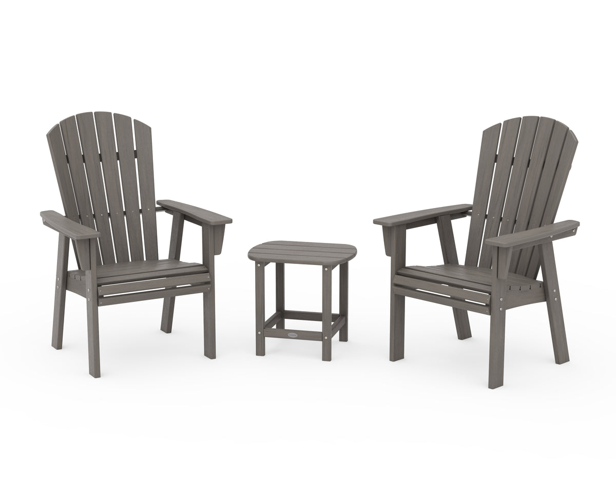 POLYWOOD Nautical 3-Piece Curveback Upright Adirondack Chair Set in Driftwood