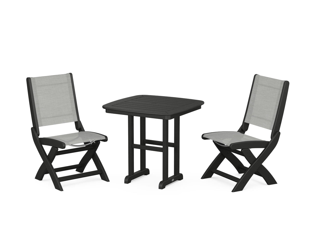 POLYWOOD Coastal Folding Side Chair 3-Piece Dining Set in Black / Metallic