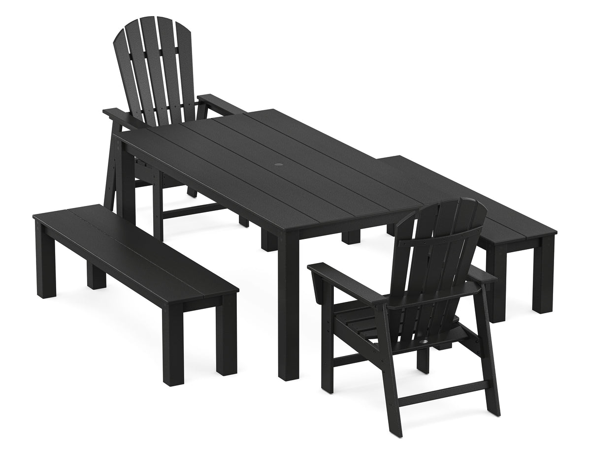 POLYWOOD South Beach 5-Piece Parsons Dining Set with Benches in Black