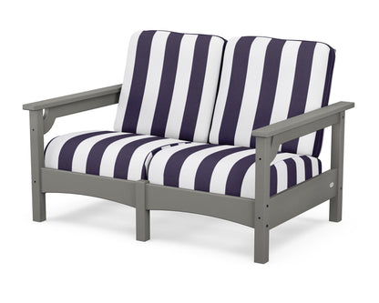 POLYWOOD Club Loveseat in Slate Grey / Cabana Stripe Navy