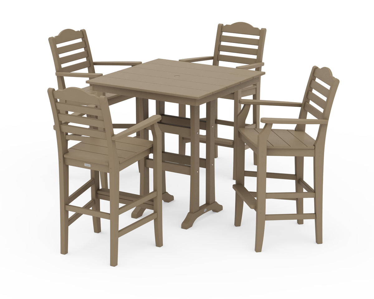 POLYWOOD Savannah 5-Piece Farmhouse Bar Set with Trestle Legs in Vintage Sahara