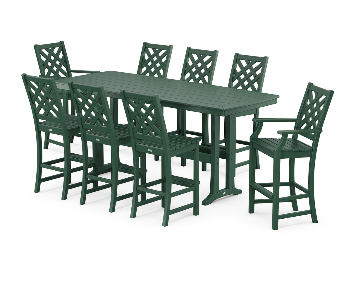 POLYWOOD Country Living Wovendale 9-Piece Bar Set with Trestle Legs in Green