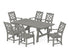 POLYWOOD Chinoiserie Arm Chair 7-Piece Rustic Farmhouse Dining Set in Slate Grey
