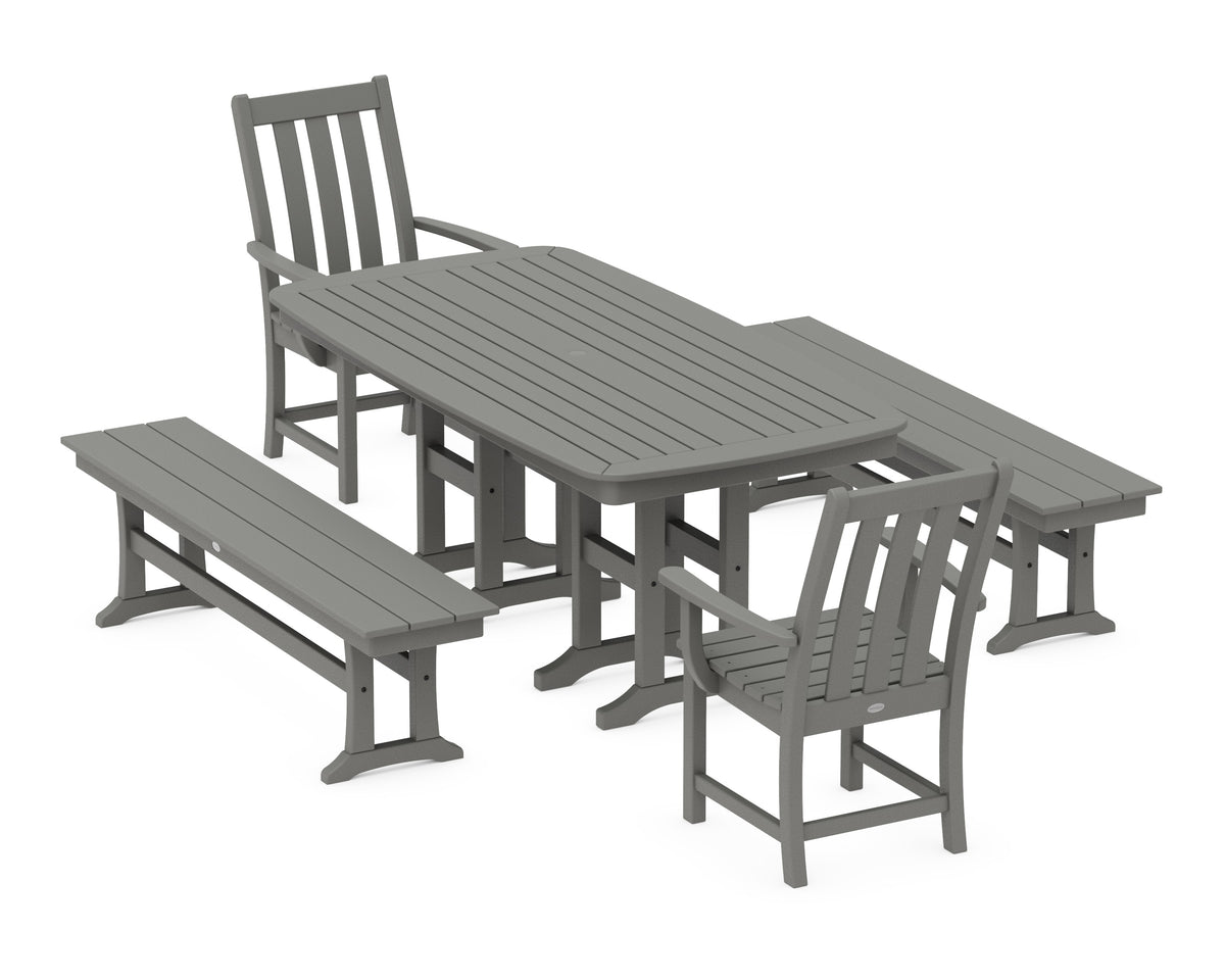 POLYWOOD Vineyard 5-Piece Dining Set with Benches - 37" x 72" Table in Slate Grey