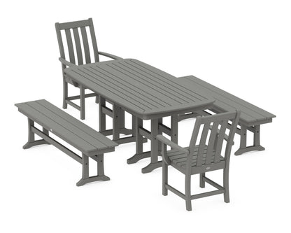 POLYWOOD Vineyard 5-Piece Dining Set with Benches - 37" x 72" Table in Slate Grey