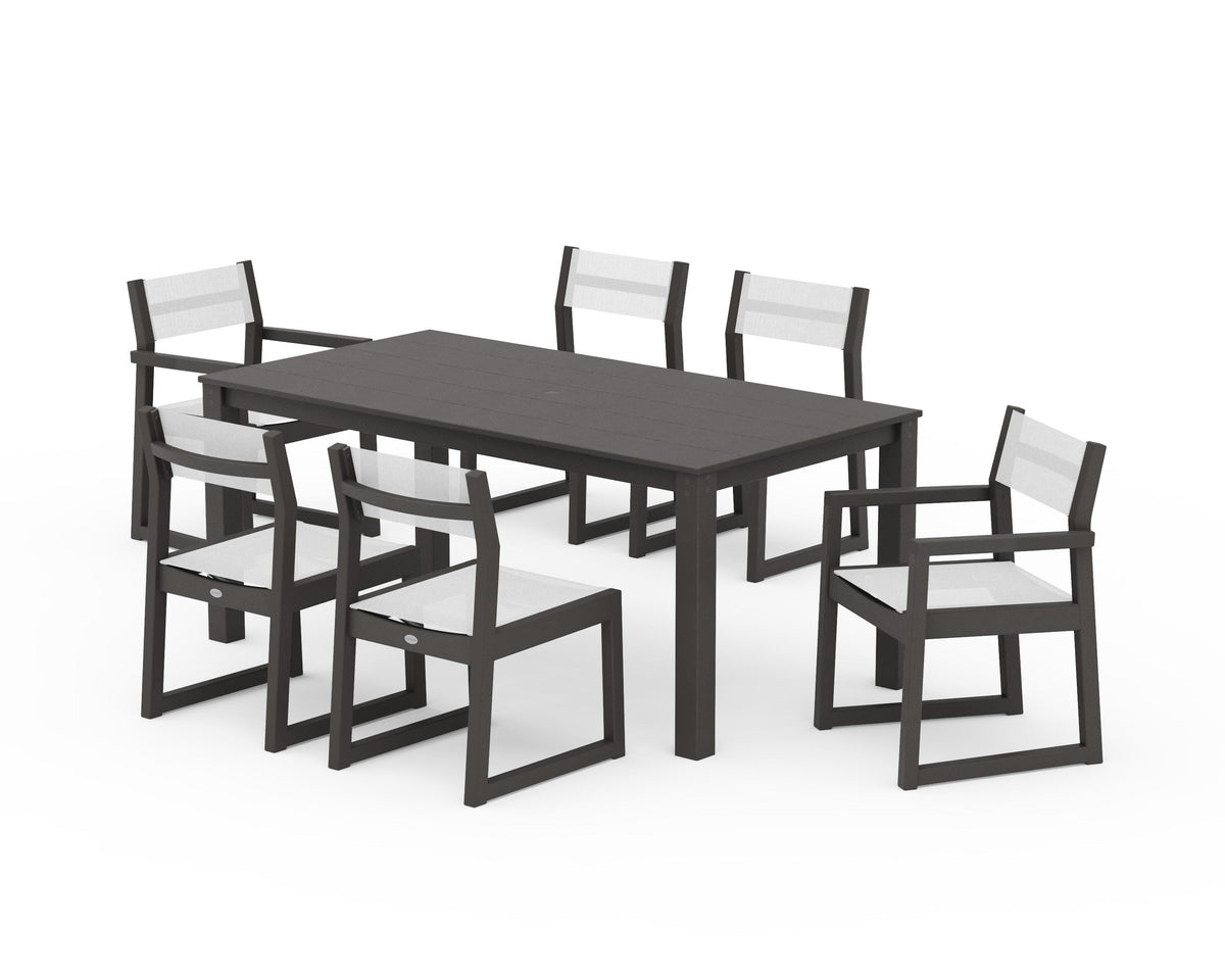 POLYWOOD EDGE Sling 7-Piece Parsons Dining Set in Vintage Coffee / White