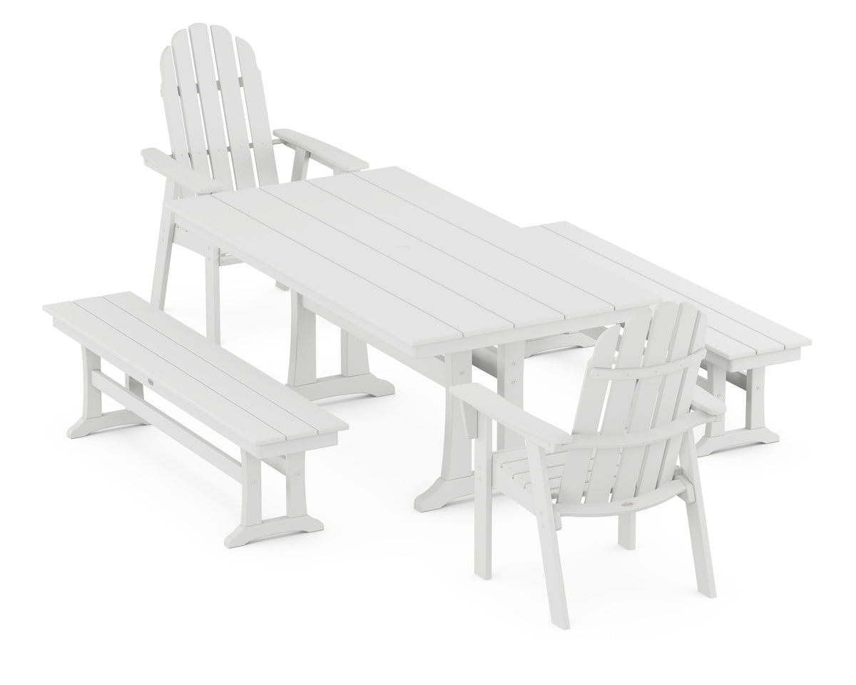 POLYWOOD Vineyard Adirondack 5-Piece Farmhouse Dining Set with Trestle Legs - 37" x 72" Table in White