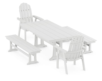 POLYWOOD Vineyard Adirondack 5-Piece Farmhouse Dining Set with Trestle Legs - 37" x 72" Table in White