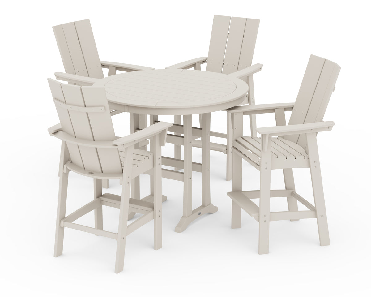 POLYWOOD Modern Curveback Adirondack 5-Piece Nautical Trestle Bar Set in Sand