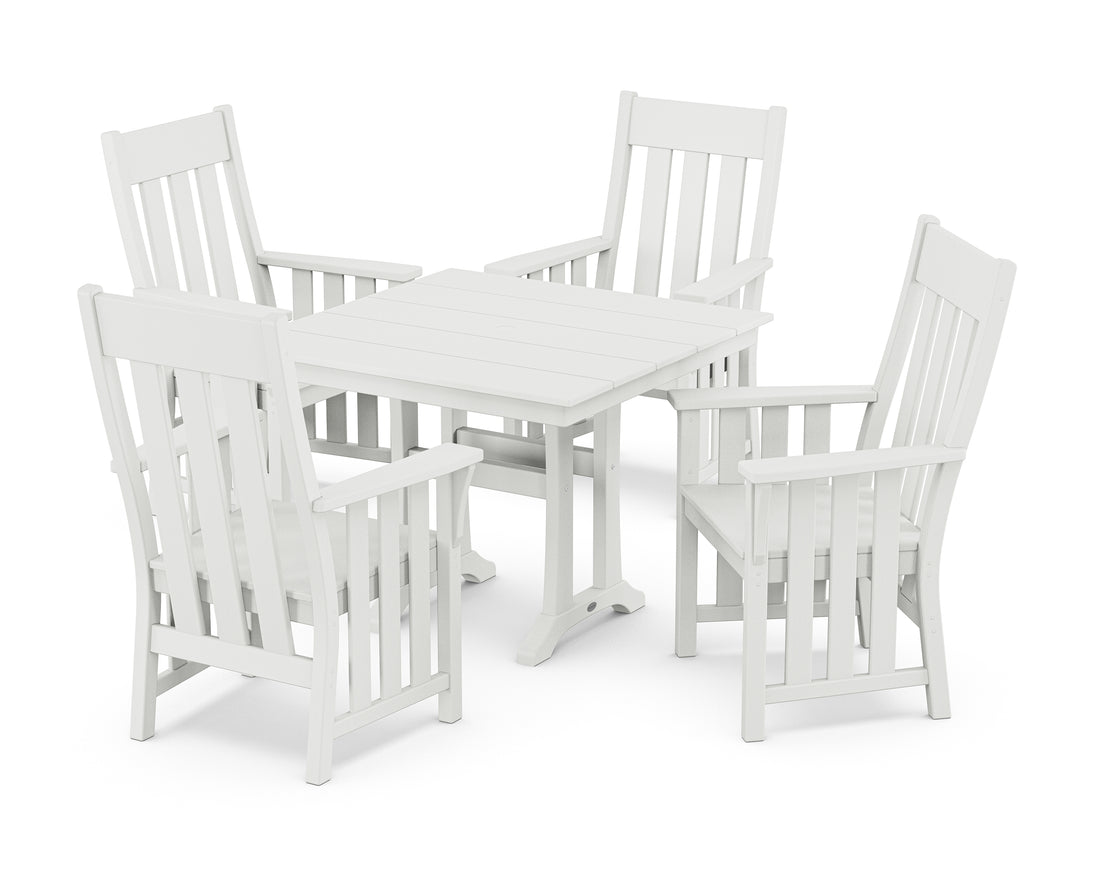 POLYWOOD Acadia 5-Piece Farmhouse Dining Set with Trestle Legs in White
