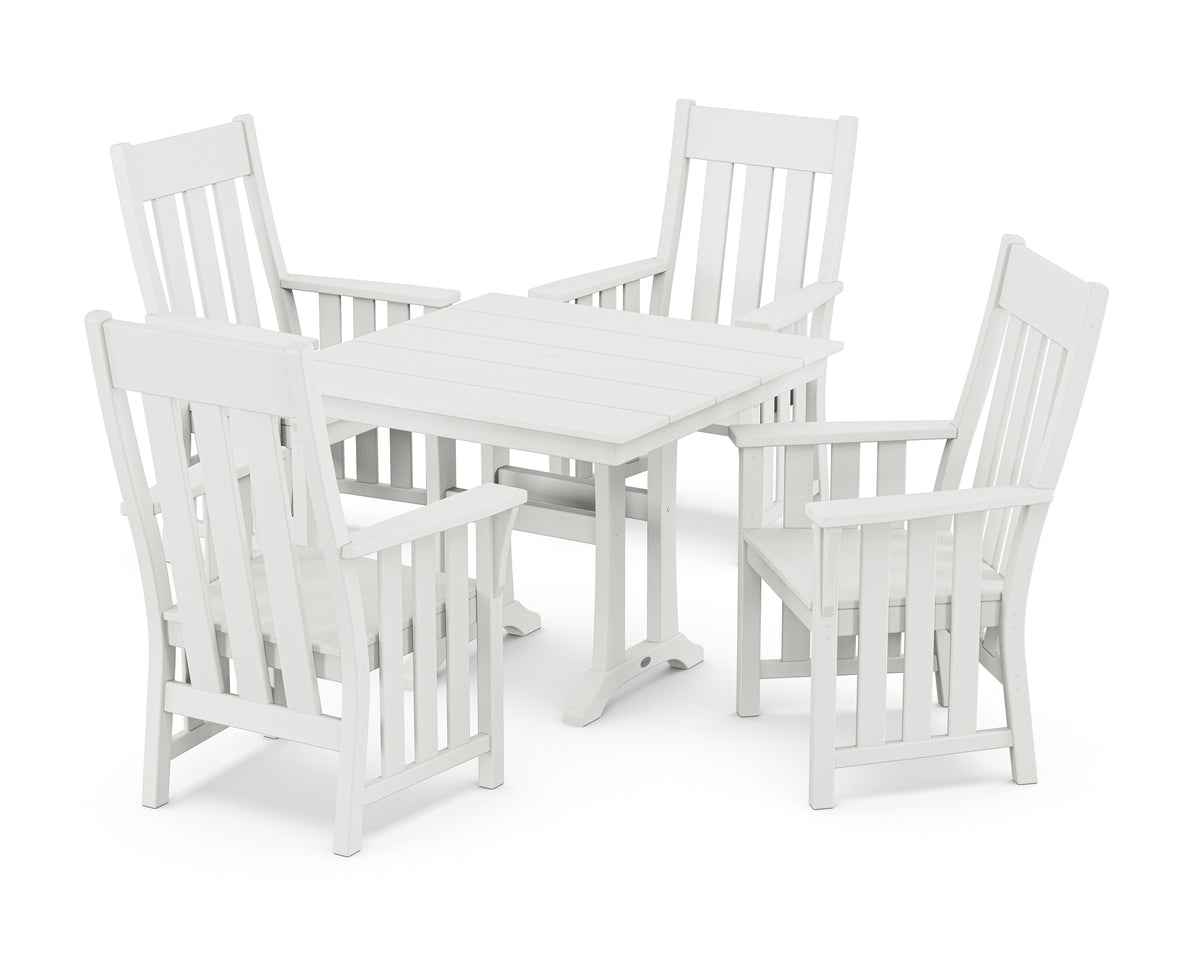 POLYWOOD Acadia 5-Piece Farmhouse Dining Set with Trestle Legs in White