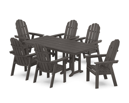 POLYWOOD Vineyard Curveback Adirondack Chair 7-Piece Farmhouse Dining Set in Vintage Coffee