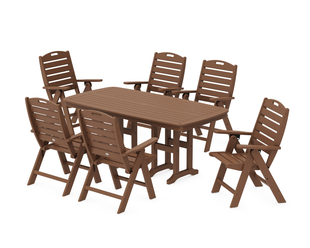 POLYWOOD Nautical Folding Highback Chair 7-Piece Dining Set in Teak