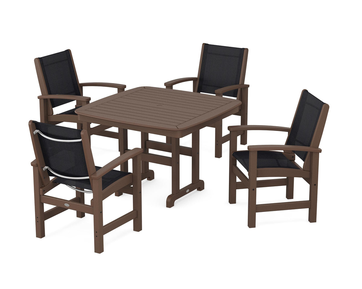 POLYWOOD Coastal 5-Piece Dining Set with Nautical 44" Dining Table in Mahogany / Black