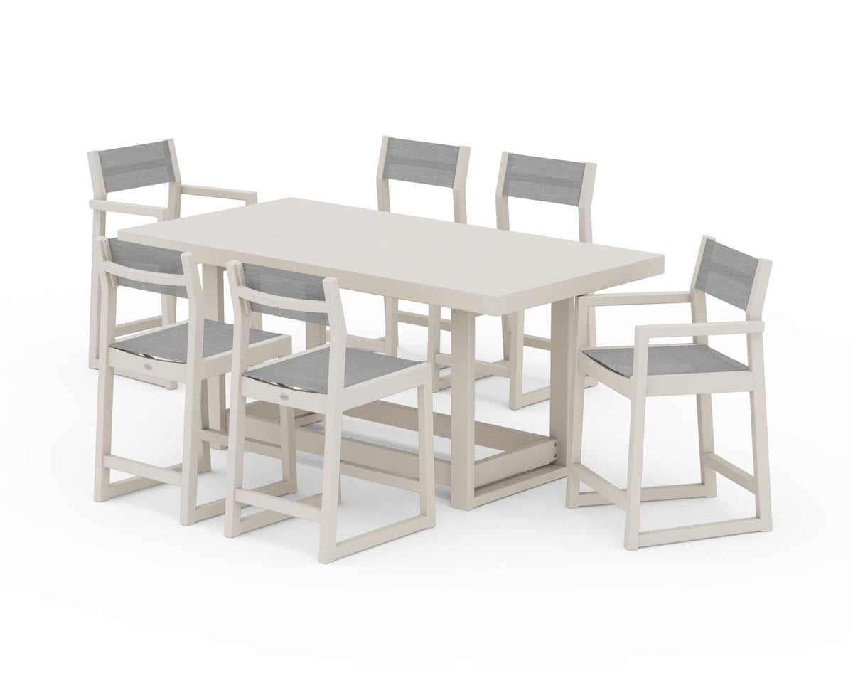 POLYWOOD EDGE Sling 7-Piece Counter Table Set in Sand / Metallic