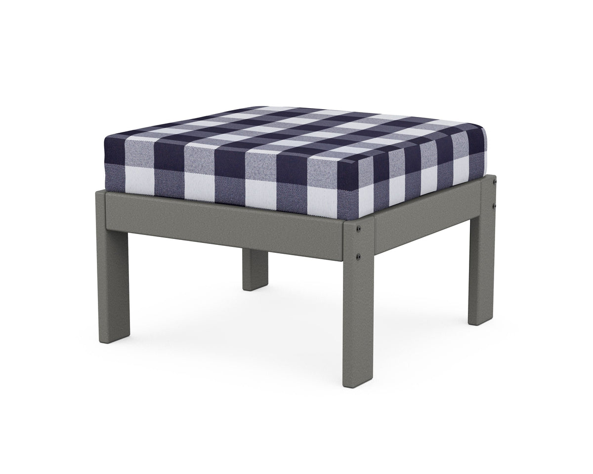 POLYWOOD Vineyard Modular Ottoman in Slate Grey / Buffalo Plaid Navy