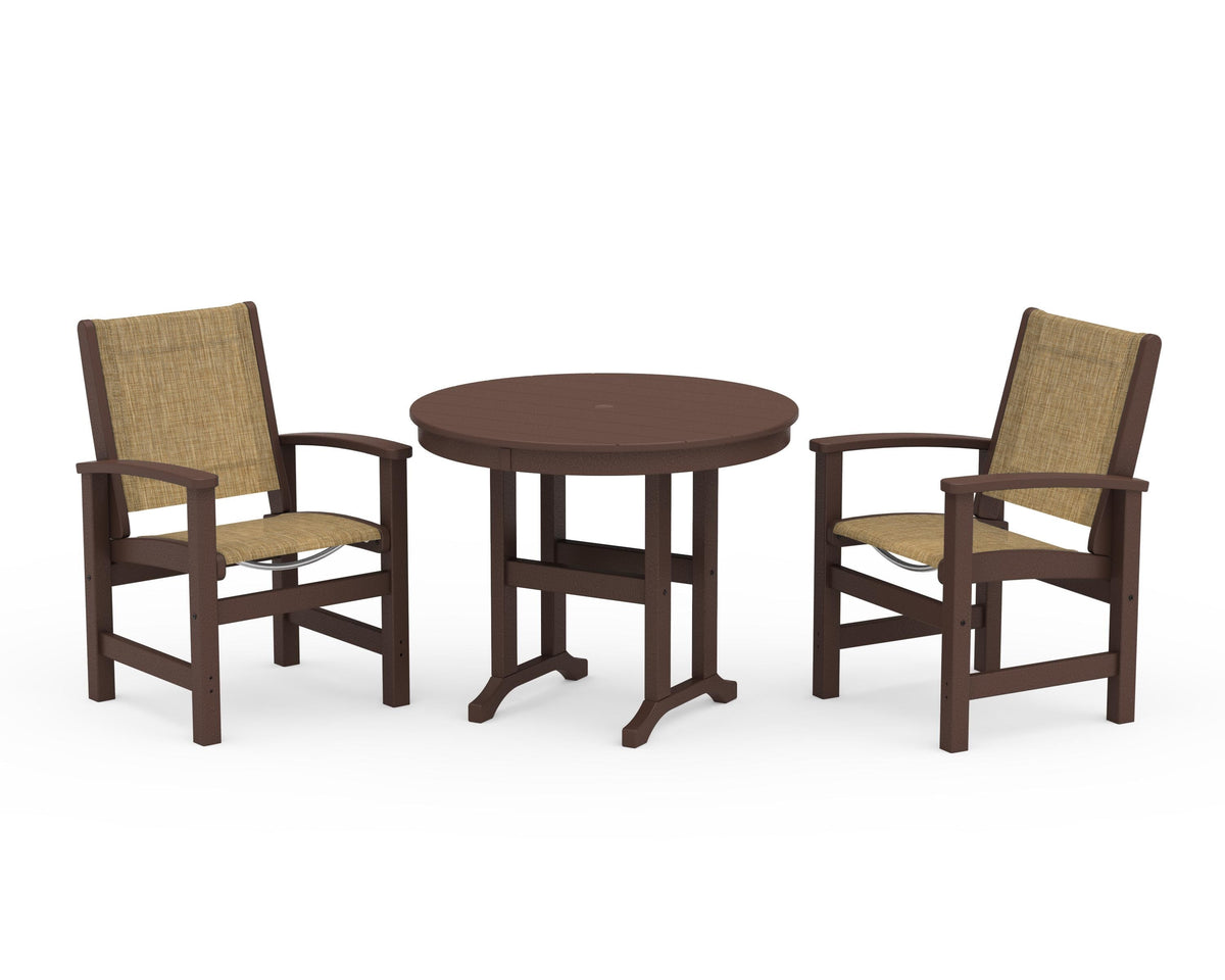 POLYWOOD Coastal 3-Piece Round Dining Set in Mahogany / Burlap
